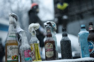 Molotov cocktails prepared in advance by protesters. Euromaidan
