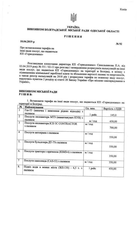 В Болграде утвердили новые тарифы на услуги коммунальщиков