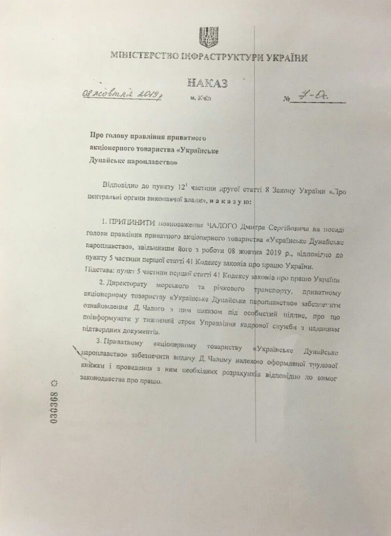 Руководитель ЧАО "УДП" Дмитрий Чалый уволен с занимаемой должности