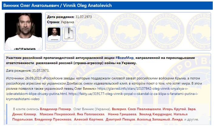 Олег Винник, которого уже завтра ждут на Дне города в Измаиле, попал в базу данных «Миротворец»