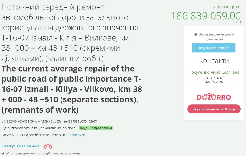 В Бессарабии на ремонт четырёх дорог планируют потратить почти 800 миллионов гривен