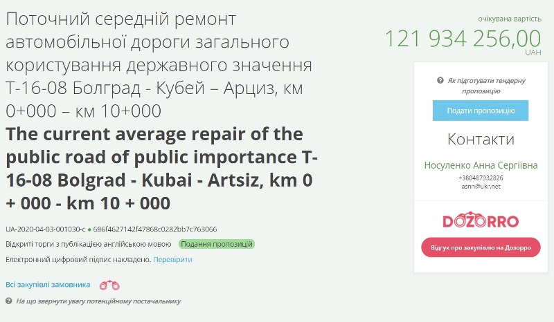 В Бессарабии на ремонт четырёх дорог планируют потратить почти 800 миллионов гривен