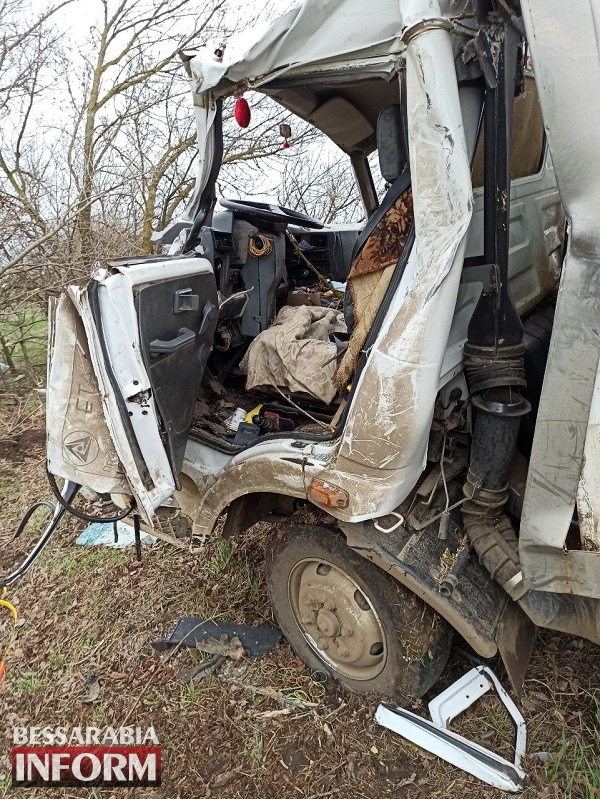 В Белгород-Днестровском районе грузовик съехал с трассы и врезался в дерево: пострадавшего водителя доставали спасатели