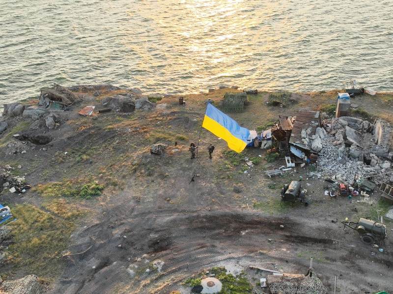 Украинские военные таки подняли государственный флаг над Змеиным - появились первые фото