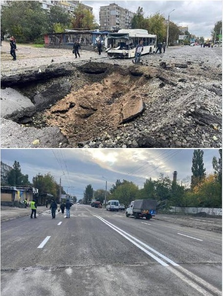 Начебто і не було ніякого ракетного удару: у Дніпрі за одну ніч відремонтували дорогу