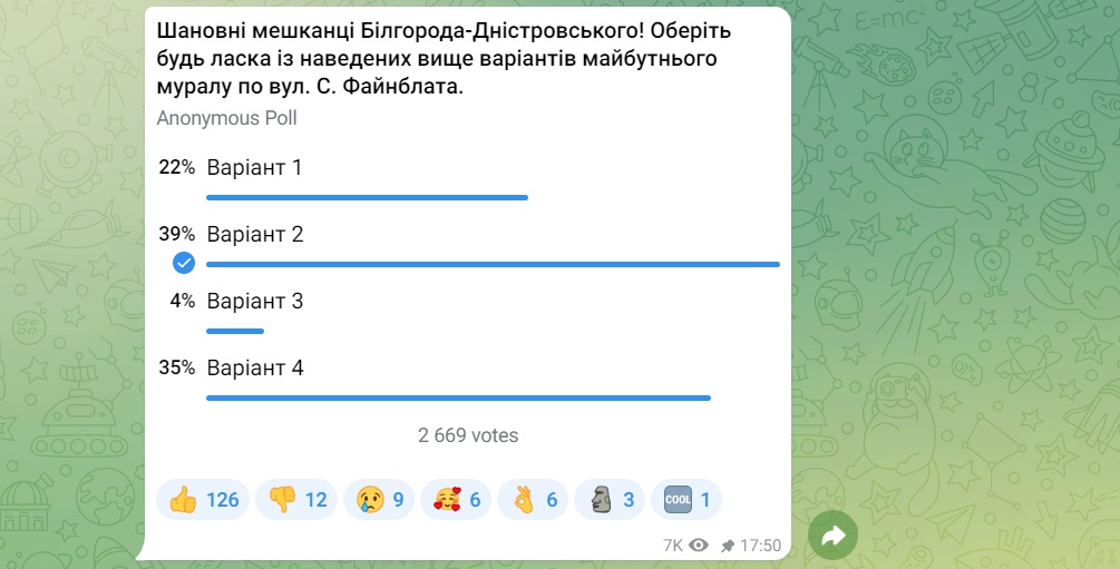 У центрі Аккерману з'явиться новий мурал: обрати майбутній малюнок запрошують городян