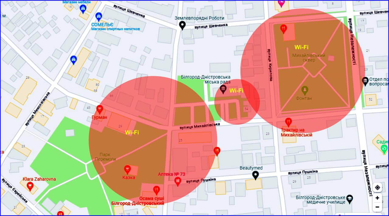 Білгород-Дністровський на зв'язку: в центрі міста встановили станції Starlink з безкоштовним Wi-Fi - карта