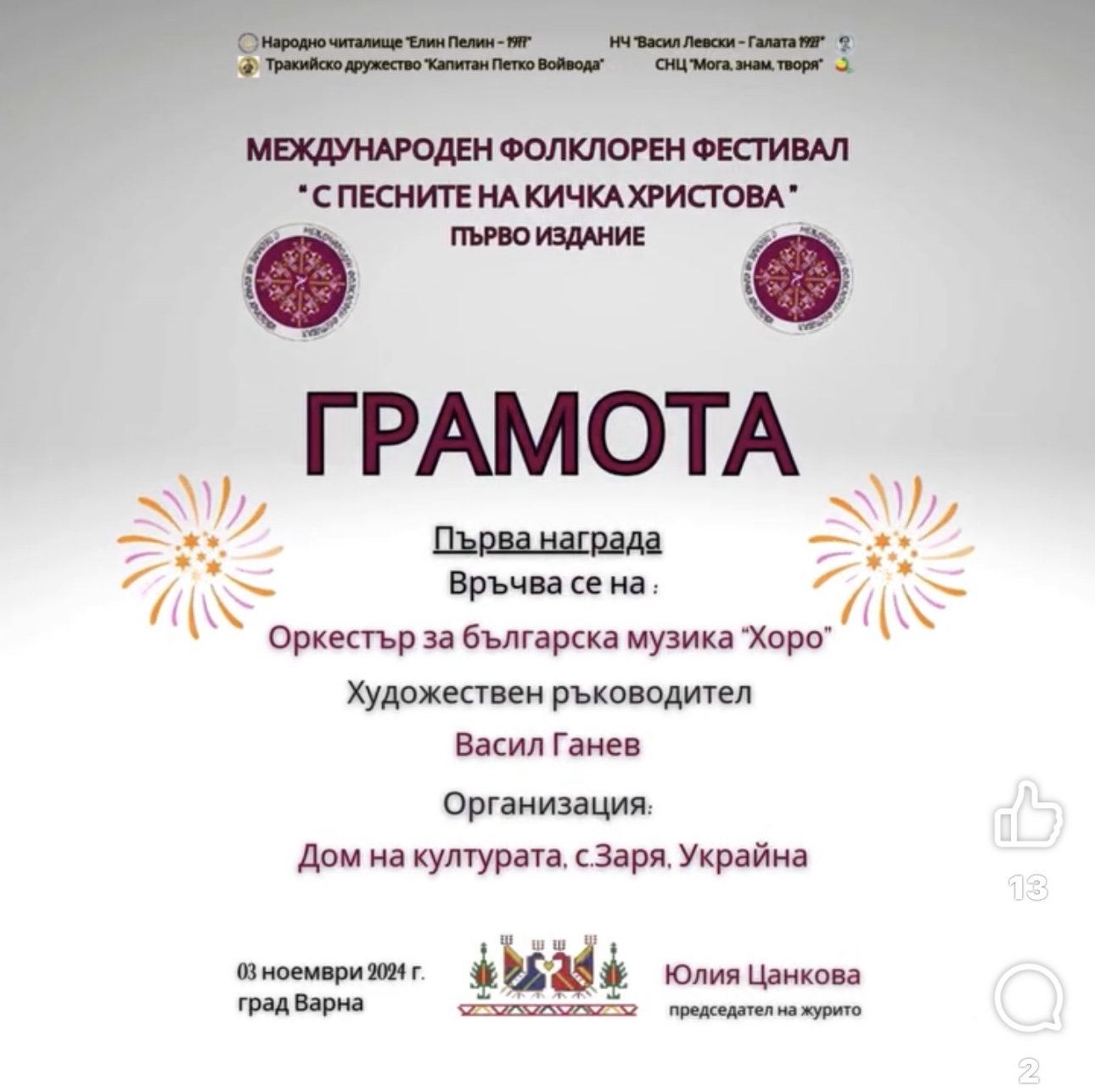 Творчі колективи з Саратської громади отримали призові місця на міжнародному фестивалі