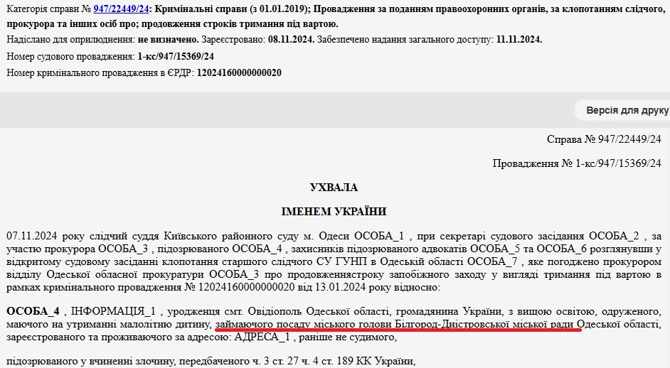 Мер Аккермана залишиться у СІЗО до Нового року: свідки у справі розповіли про погрози