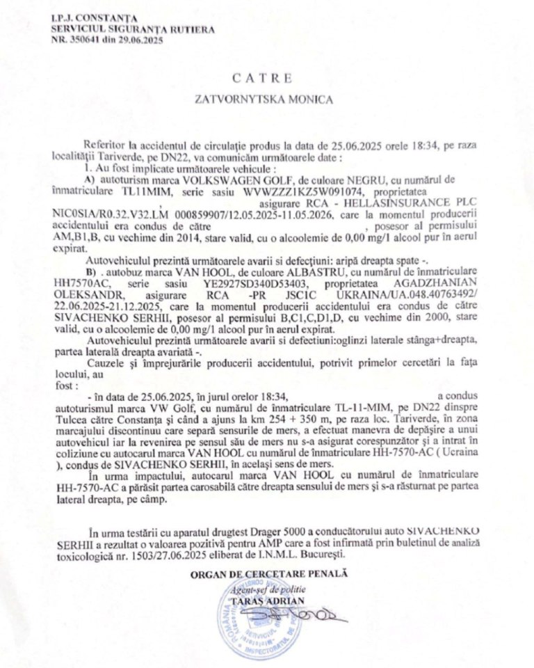 ДТП за участю автобуса з українцями у Румунії: експертиза не підтвердила наркотичне сп'яніння у водія