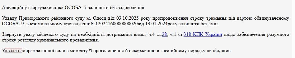 Апеляція підтвердила запобіжний захід Віталію Граждану, однак вказала на недоліки у розгляді справи