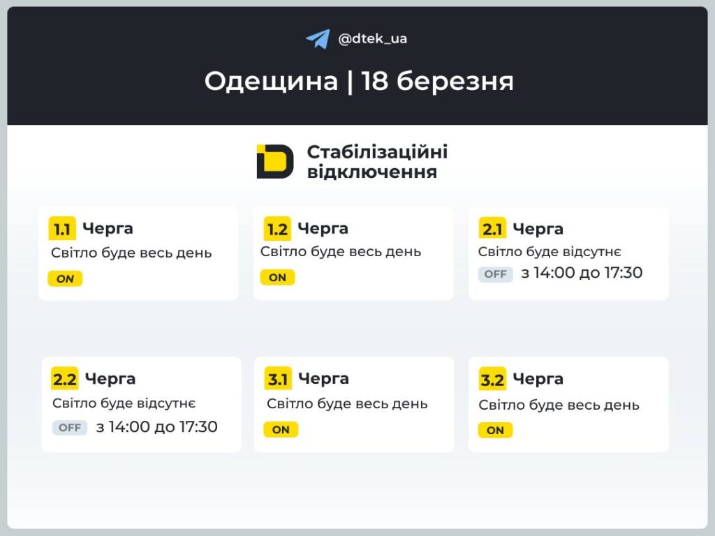 На Одещині ввели графіки погодинних відключень