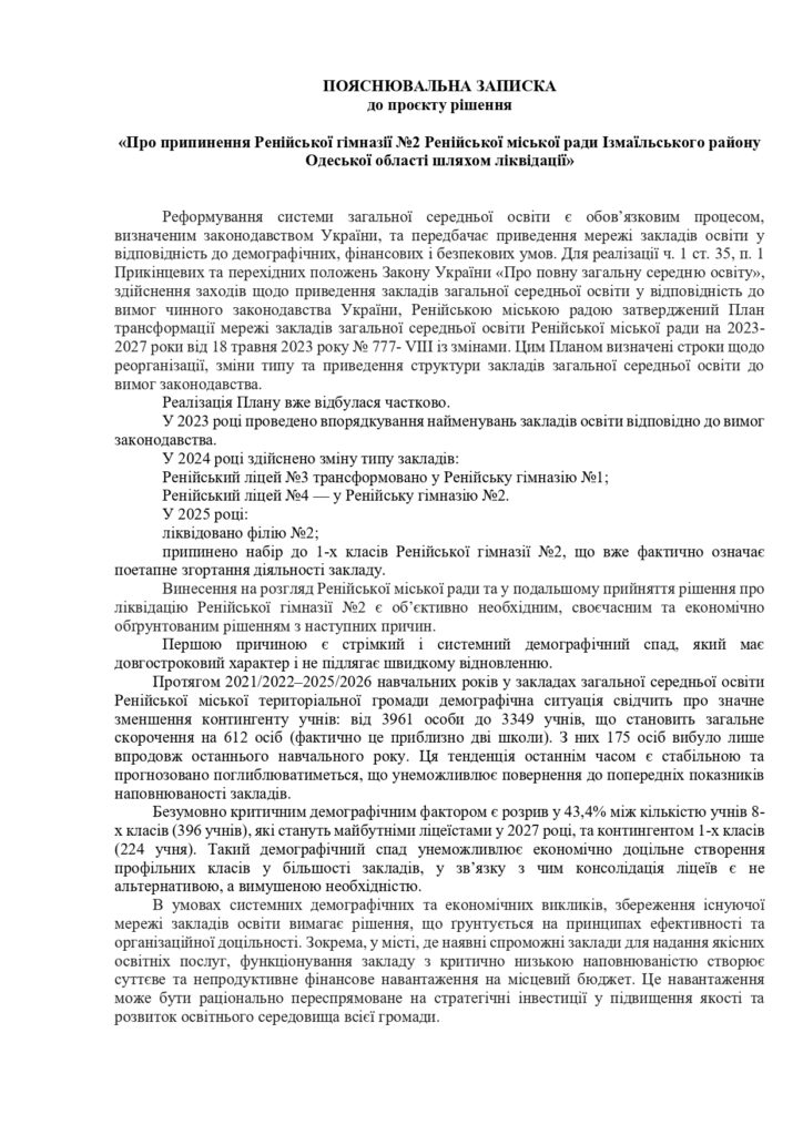 Трансформація освіти в Рені: чому ліквідація гімназії №2 стала неминучою