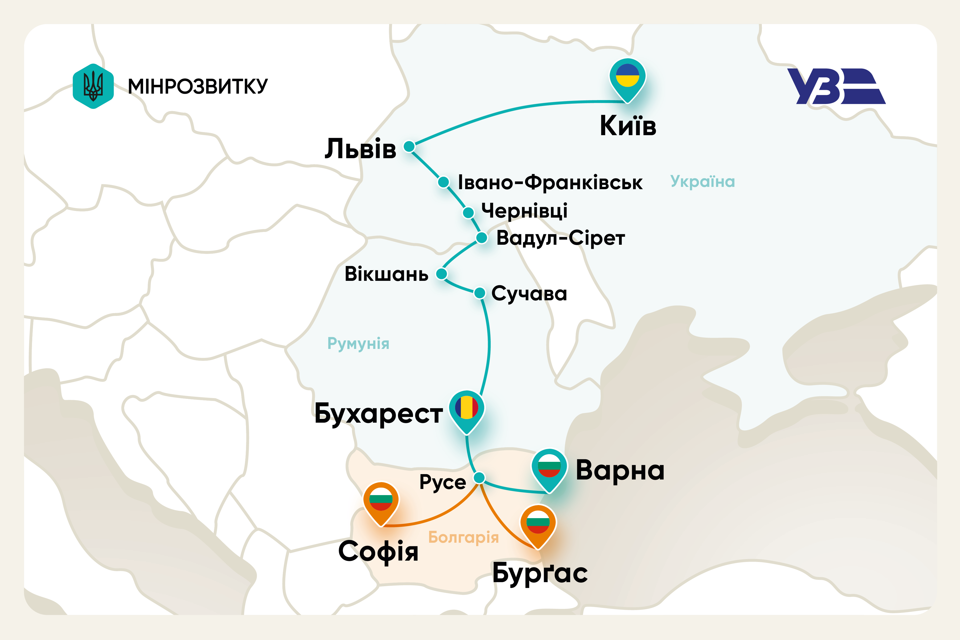 Влітку Україну з Болгарією з’єднає прямий міжнародний залізничний маршрут