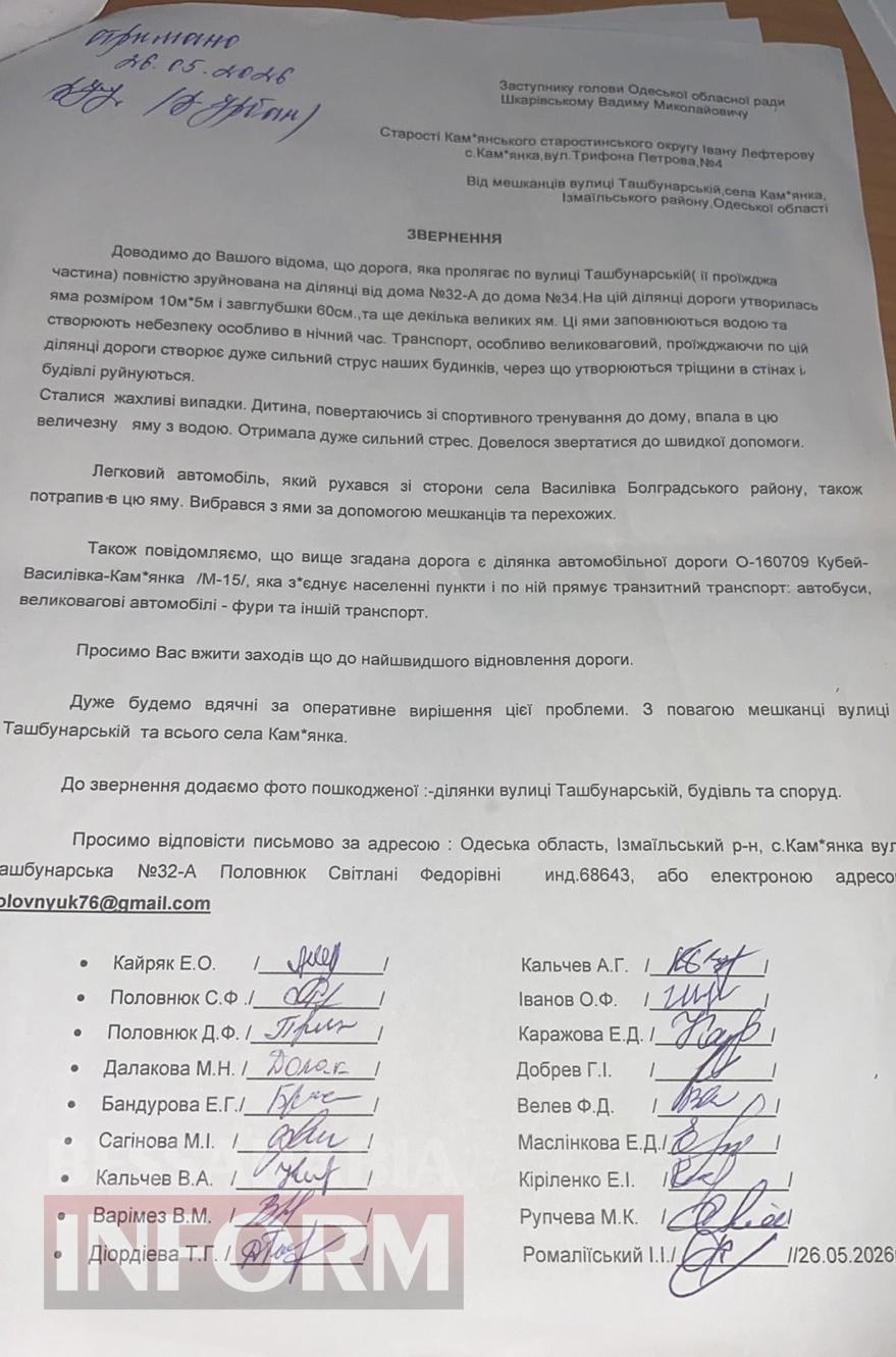Яма-монстр та загроза для житла: мешканці села Ізмаїльщини б’ють на сполох через критичний стан транзитної дороги