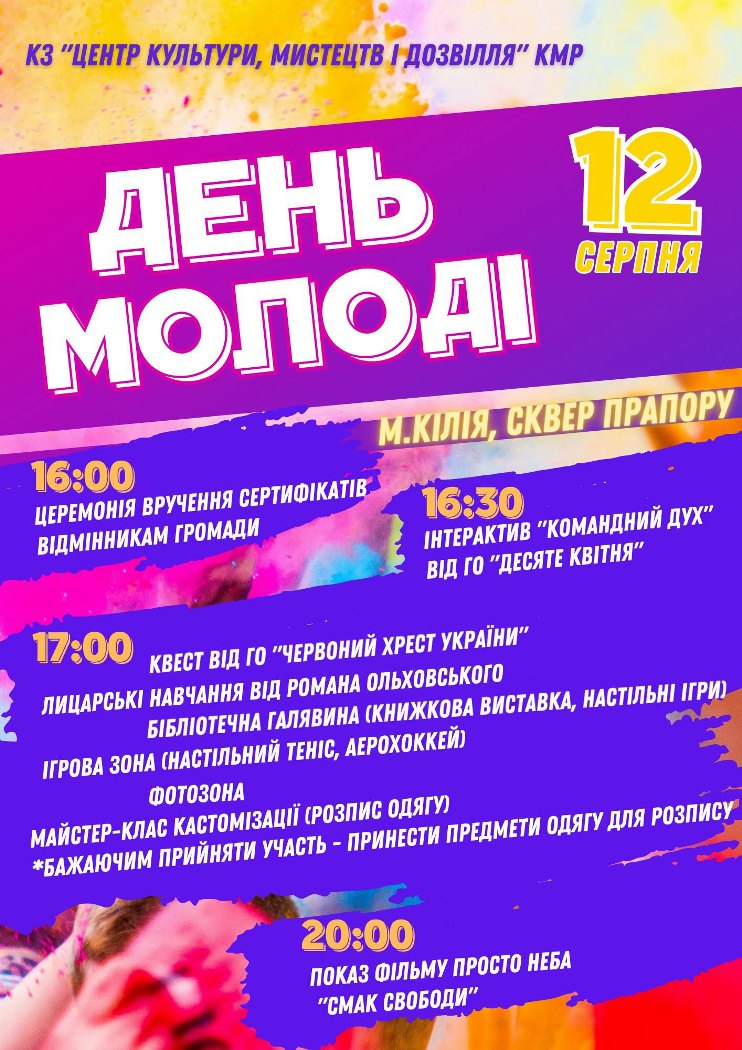 З нагоди Дня молоді у Кілії нагородять відмінників громади та проведуть низку розважальних заходів